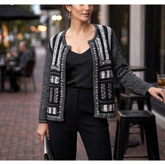 Chico's Sweaters - Chico's Embellished Open Front Cardigan Sweater Size 0 (S) Glam Festive Party